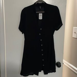 Black v neck button down dress